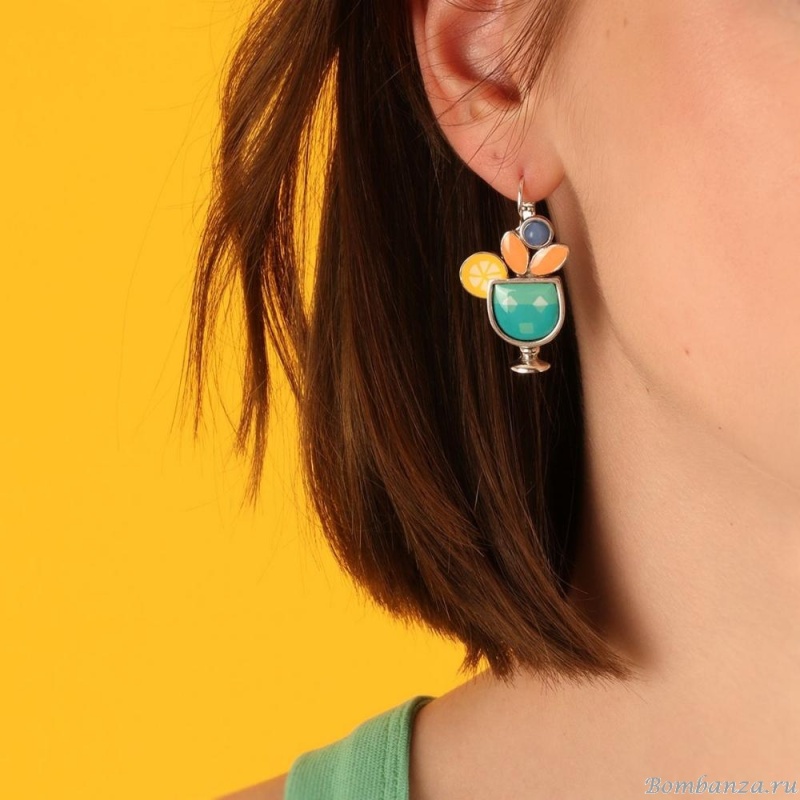 Серьги TARATATA, Cocktail, с цветной смолой и нефритовыми бусинами, TT-E24-05743-10M серебристый Серьги TARATATA, Cocktail, с цветной смолой и нефритовыми бусинами, TT-E24-05743-10M серебристый