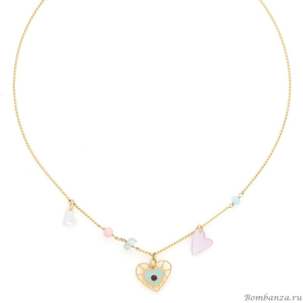 Колье Franck Herval, Amanda, аквамарин, кварц, Swarovski, эмаль, FH25.1-15-64292 золотистый