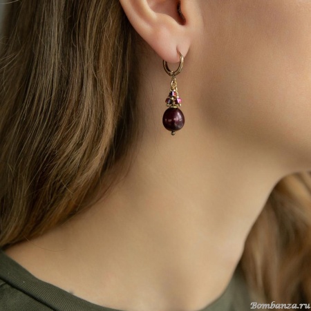 Серьги Lanzerotti, Elisir, с жемчугом и  кристаллом, LZ-25.10-277 бордовый