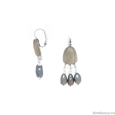 Серьги Nature Bijoux, Pebble Beach, из эбенового дерева, с жемчугом, NB25.2-12-90373 серый