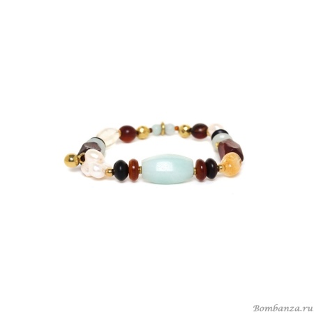 Браслет Nature Bijoux, Okinawa, стрейч, цитрин, амазонит, жемчуг, рог, NB23.2-13-43122 коричневый