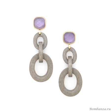 Серьги Nature Bijoux, Lavender, ракушка Capiz в смоле, эбеновое дерево, NB25.1-12-90106 сиреневый