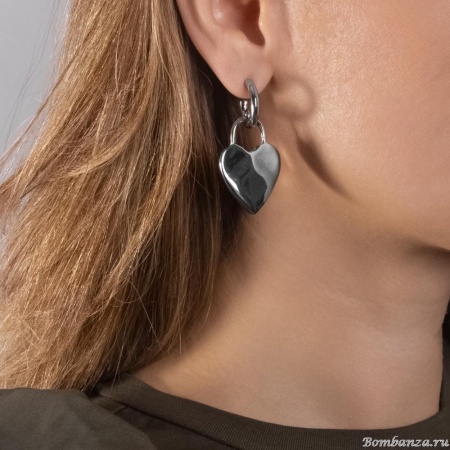 Серьги Moon Paris, полукольца, с сердцем, Mo-Y25.02-003 серебристый