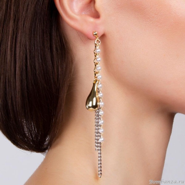 Серьги Moon Paris, Bohemia, с жемчугом и цепями, MB-21.11-022 золотистый