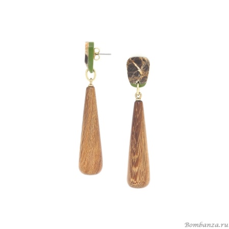 Серьги Nature Bijoux, Komodo, с деревом роблес и мрамором в смоле, NB25.2-12-90381 коричневый