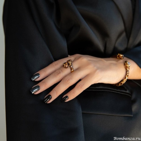 Кольцо Polina Firenze, незамкнутое,ягуар с кристаллами и эмалью, PF25.2-AN2740 коричневый