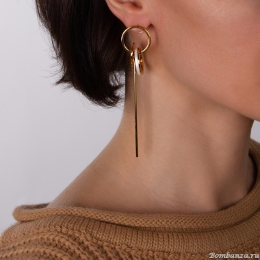 Серьги Nuance, Nuance, асимметричные, с кольцами, стержнями, NFN-23.12-097 золотистый