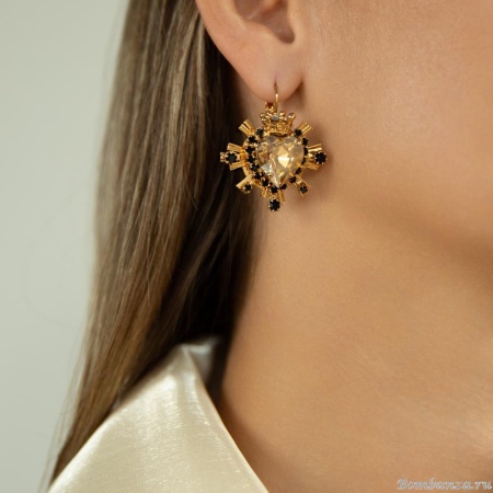 Серьги Celeste G, с кристаллами Swarovski и фианитами, CS25.1-1189 янтарный