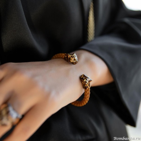 Браслет Polina Firenze, кафф,ягуар с кристаллами, эмалью и кожей, PF25.2-BR4334 коричневый