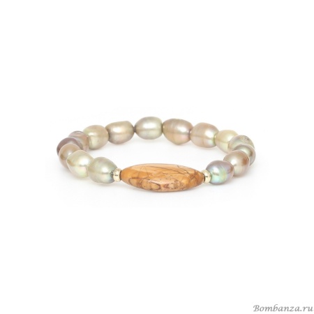 Браслет Nature Bijoux, L'ile Rousse, стрейч, с жемчугом и яшмой "Пикассо", NB25.2-13-44372 оливковый