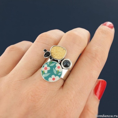 Кольцо TARATATA, Tweed, разъемное, с цветной смолой и гематитом, TT-W24-06431-10M серебристый