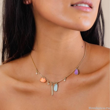 Колье Franck Herval, Aurore, ракушки Capiz в смоле,кристалл Swarovski, FH24.2-15-64203 золотистый