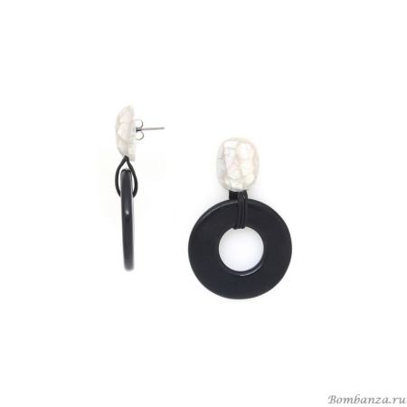 Серьги Nature Bijoux, Volcan, с перламутром и подвеской из рога, NB25.2-12-90342 черный