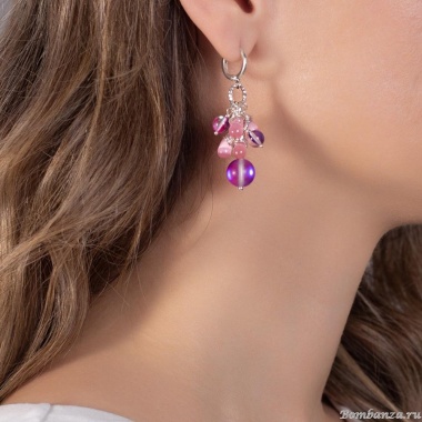 Серьги Lanzerotti, Hello babe!, с кошачьим глазом и кристаллами, LZ-25.07-209 розовый