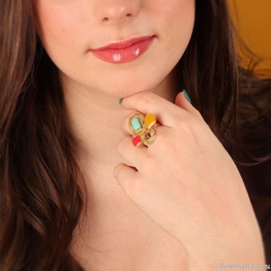 Кольцо TARATATA, Joyeuse, разъемное,со смолой,стеклянными бусинами, TT-H24-11420-20M золотистый