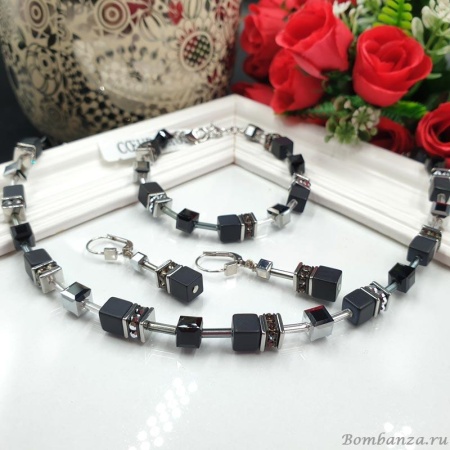 Комплект Coeur de Lion, Black-Silver, серьги и колье, 4018/10-20-1317. Германия