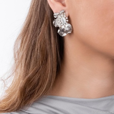 Серьги Moon Paris, кошачий глаз и искусственный жемчуг, Mo-Y24.06-041 серебристый