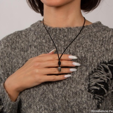 Колье Tra-la-ra, Tatoo, кожаное, с черепом и кристаллами, TLR24-522P208 хрустальный