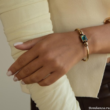 Браслет Thot Gioielli, кафф, с рейнстоуном, TG25.1-BRV21 аквамариновый