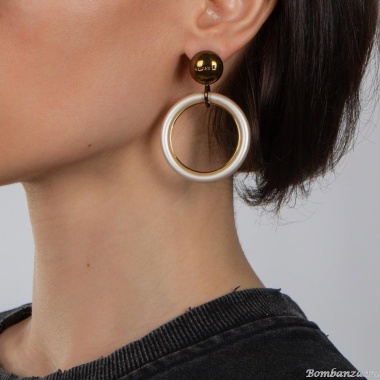 Серьги Nuance, Nuance, асимметричные, с кольцами из каучука, NFN-23.12-095 бежевый