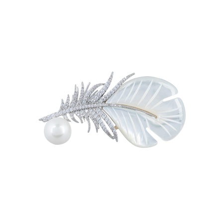 Брошь Перо Natural shell + Artificial pearl, XR07613A1 S