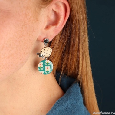 Серьги TARATATA, Tweed, асимметричные,с цветной смолой,гематитом, TT-W24-06971-10M серебристый Серьги TARATATA, Tweed, асимметричные,с цветной смолой,гематитом, TT-W24-06971-10M серебристый