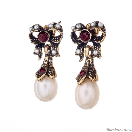 Серьги Alcozer&J, банты, жемчуг, гранат,кристалл Swarovski, AL2406-OP4275C золотистый