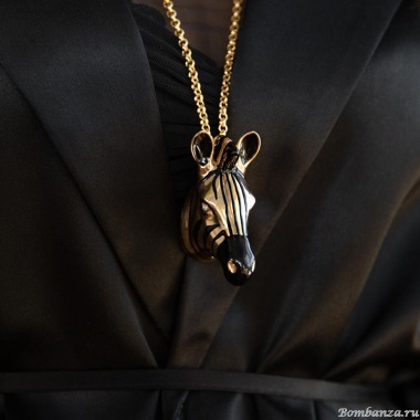 Колье Polina Firenze, зебра с кристаллами и эмалью, PF25.2-PE4290 золотистый