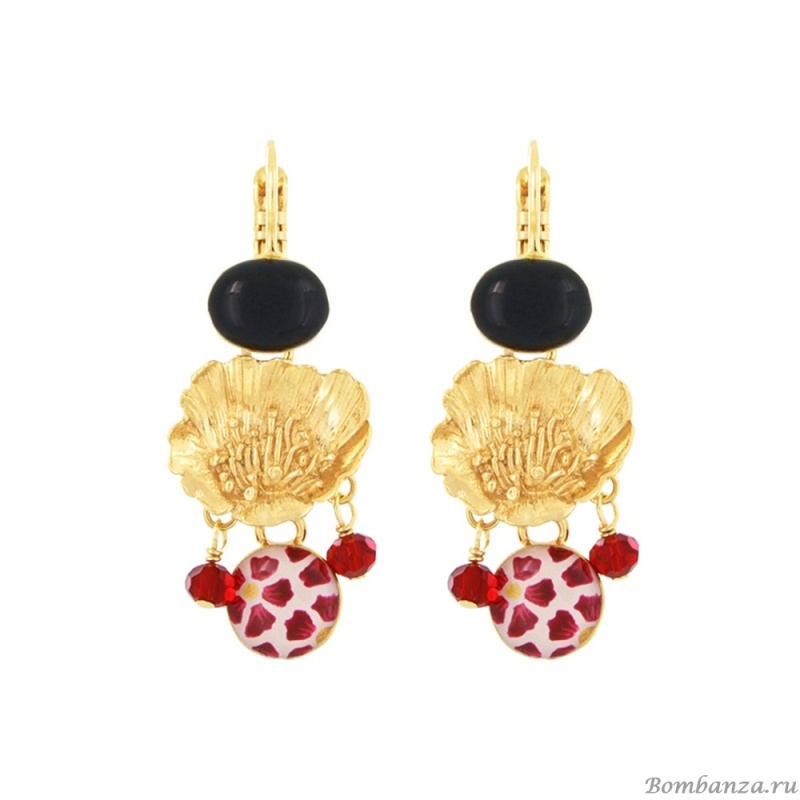 Серьги TARATATA, Magnolia, смола, золотая краска, стеклянные бусины, TT-H25-08768-203 красный