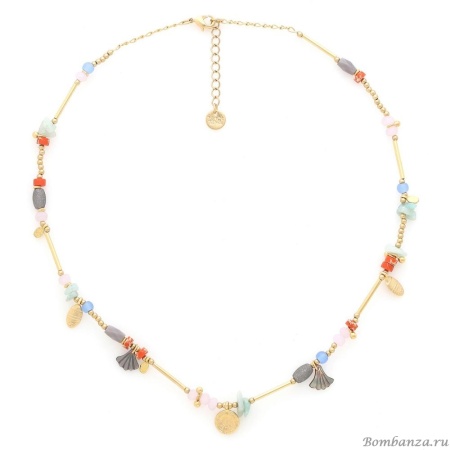 Колье Franck Herval, Layla, амазонит, кварц, яшма, перламутр, бусины, FH25.1-15-64360 золотистый