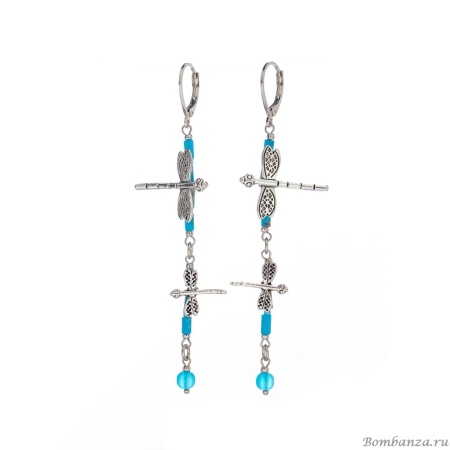 Серьги Lanzerotti, Marino, варисцит, кристаллы, подвески-стрекозы, LZ-25.06-155 голубой