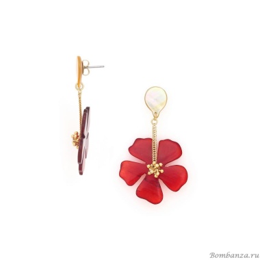Серьги Nature Bijoux, Hibiscus, с перламутром и цветком из рога, NB25.1-12-79986 красный