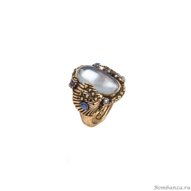 Кольцо Alcozer&J, аквамарин, сапфир, гранат, жемчуг, AL-A58BW22-R золотистый