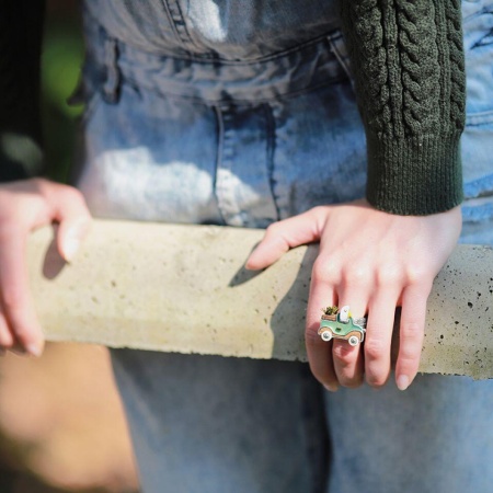 Кольцо Taratata, Marguerite, разъемное, с цветной эмалью и текстилем Кольцо Taratata, Marguerite, разъемное, с цветной эмалью и текстилем