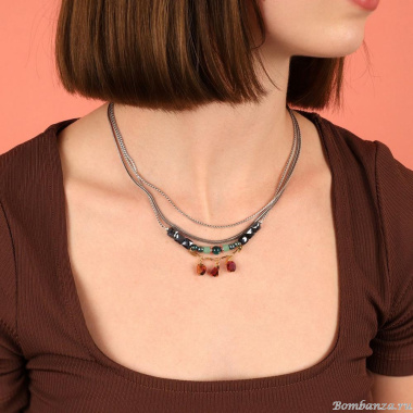 Колье TARATATA, Papong, со стеклянными бусинам и тигровым глазом, TT-E24-11119-10M серебристый