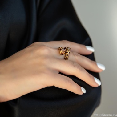 Кольцо Polina Firenze, незамкнутое,ягуар с кристаллами и эмалью, PF25.2-AN2740 коричневый