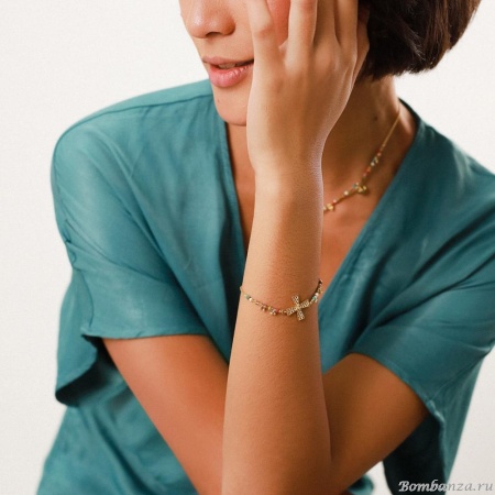 Браслет Franck Herval, Romane, тигровый глаз,кость,гематит,говлит,яшма, FH22.2-13-72062 золотистый