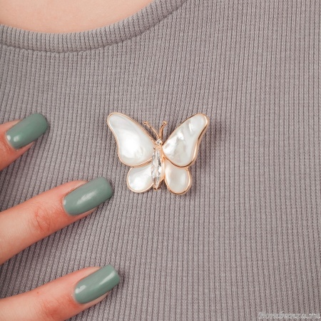 Брошь Бабочка Zircon+natural shell, XR06424F G
