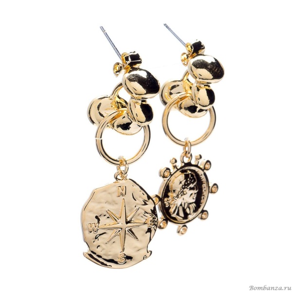 Серьги Moon Paris, Ringo, асимметричные, с подвесками, MR-21.04-028 золотистый