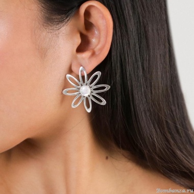 Серьги Ori Tao, Bloom, в форме цветка с перламутром, OT25.2-12-32206 серебристый