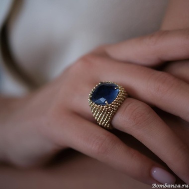 Кольцо Estrosia, с сапфировым кристаллом, ES-ANEQ27-10A синий, 17,5