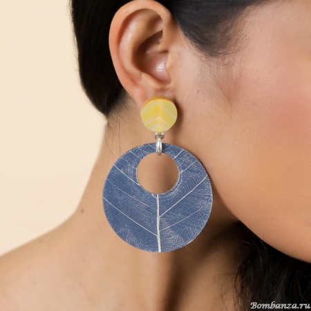 Серьги Nature Bijoux, Ficus Carica, с акрилом, смолой и перламутром, NB25.2-12-90261 синий