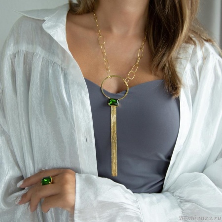 Колье Catherine Bijoux, Crystal diva, с кристаллом и цепями, CB25.1-5280AG зеленый