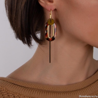 Серьги Nuance, Nuance, асимметричные,овальные подвески, стержнь, NFN-23.12-088 золотистый