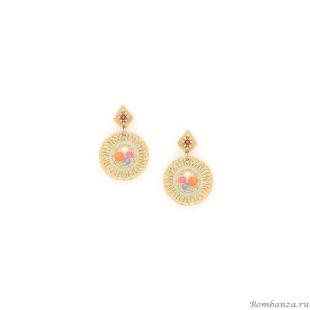 Серьги Franck Herval, Suzane, агат, жад, бусины, эмаль, Swarovski, FH25.1-12-69543 золотистый