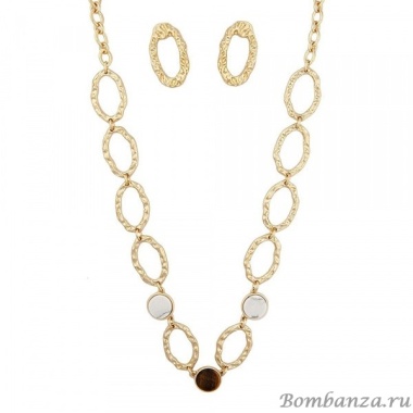 Комплект Possebon колье и серьги, Howlite-Tiger S7914.2.15 BW/BR/G