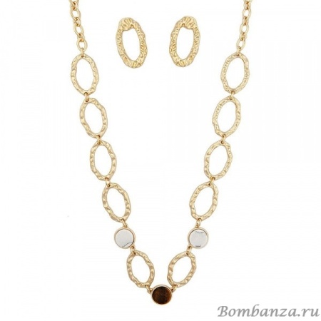 Комплект Possebon колье и серьги, Howlite-Tiger S7914.2.15 BW/BR/G