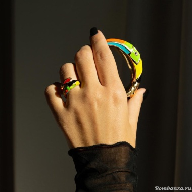 Кольцо Polina Firenze, незамкнутое, тукан, эмаль и кристаллы, PF25.2-AN4318 золотистый