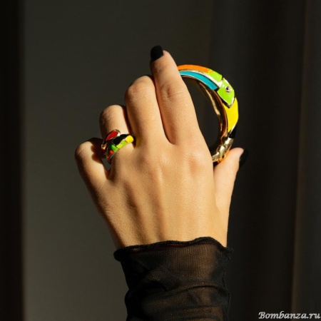 Кольцо Polina Firenze, незамкнутое, тукан, эмаль и кристаллы, PF25.2-AN4318 золотистый