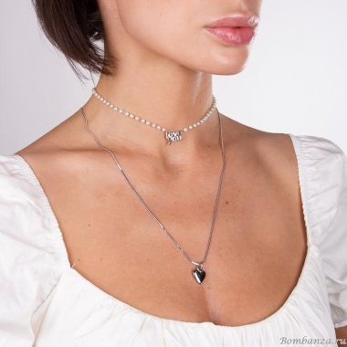 Колье Moon Paris, Ringo, две цепи,с жемчугом и подвеской love you, MR-22.04-108 серебристый Колье Moon Paris, Ringo, две цепи,с жемчугом и подвеской love you, MR-22.04-108 серебристый